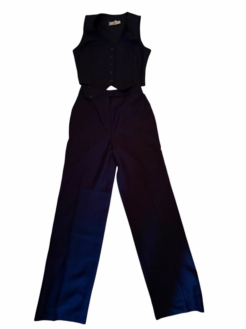 Late 60s/70s Bobbie Brooks 2-Piece Navy Blue Vest & Wide-Leg Trouser Double-Knit